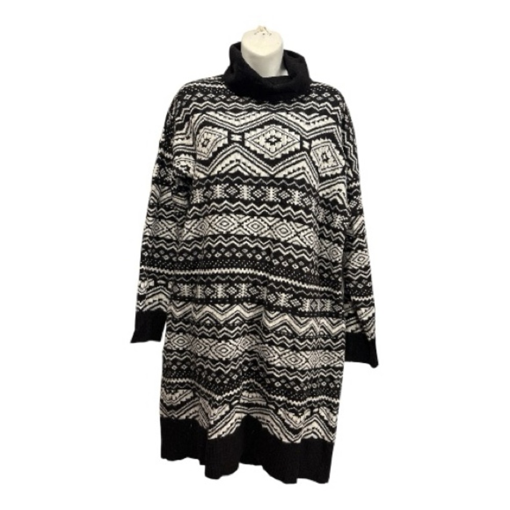 LOFT Black and White Knit Dress. Size medium. Geometric design